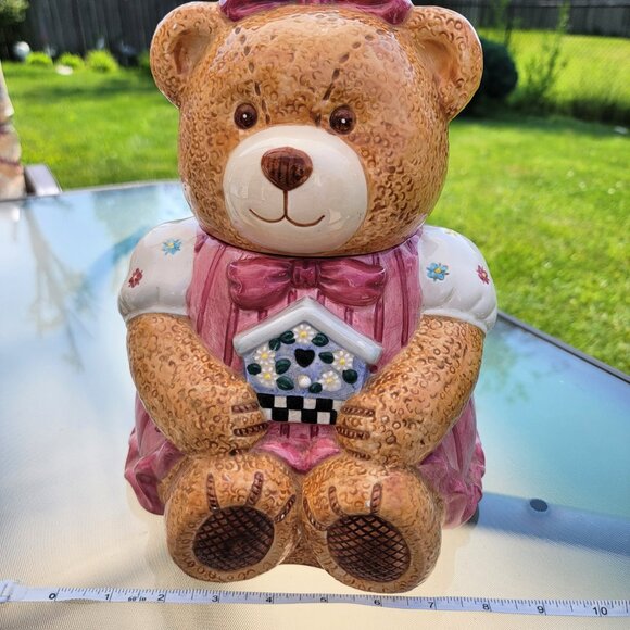 Vintage Mama Bear Ceramic Cookie Jar Pink and White Ceramic 8" x 11" - Picture 11 of 16